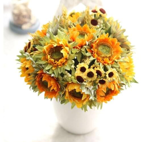 Autumn Decoration 5 Heads Yellow Sunflower Silk Artificial Flowers Bouquet For Home Decoration Office Party Garden Decor