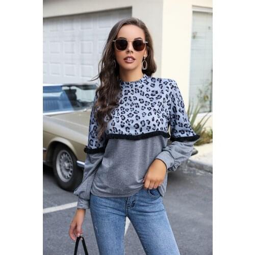 Autumn Women T-Shirts Full Sleeve Leopard Color Print Patchwork Tassel Pullovers Fashion Casual Round Neck Female Blouse C2994