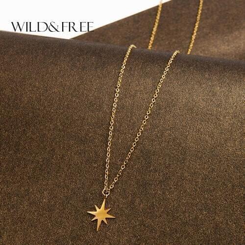 Wild&Free 316 L Stainless Steel Necklace For Women Gold Star Pendant Clavicle Necklaces Fahion Jewelry Valentines Day Gift