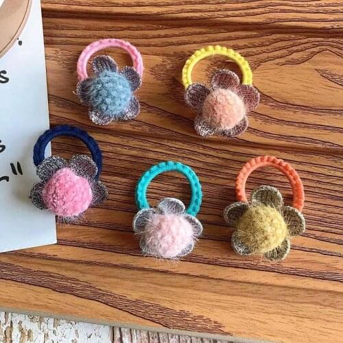 10pcs High Elastic Hair Ties Rings Bands Rope for Kids Baby Cute Pompoms Knitting Flowers Ponytail Holder Girls Hair Accessories