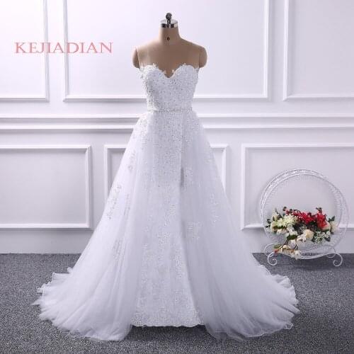Dreamy Design Lace Appliques Mermaid Wedding Dress Sweetheart Sexy Backless Bride Dress With Removable Train Skirt Custom made