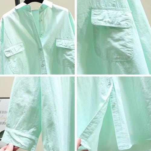 Causal Cotton and Linen Shirt for Woman Spring 2021 New Fashion Korean Style Double Pocket Loose Outerwear Top Blusas Blouses