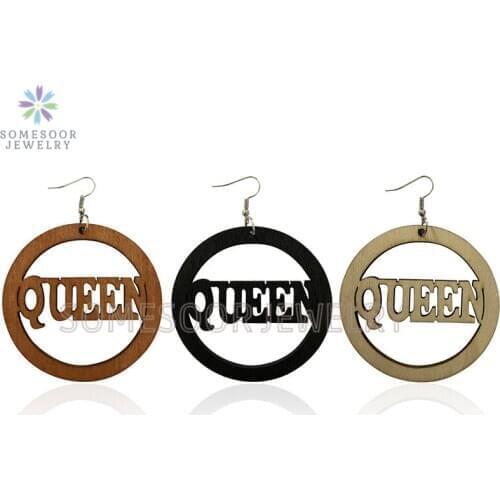 SOMESOOR 3 Colors African Queen Wood Drop Earrings Engraved Black Sayings Melanin Design Dangle Jewelry For Women Christmas Gift