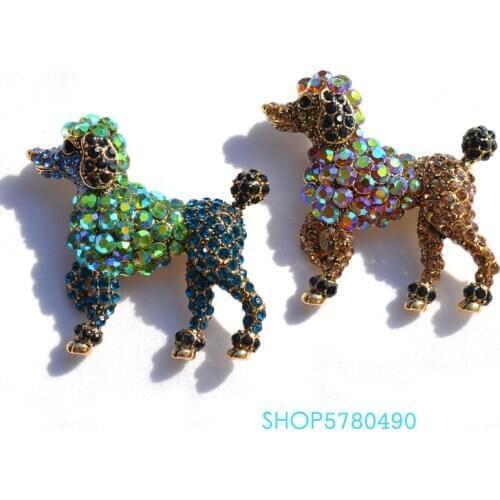 Cute Poodle Rhinestone Elegent Brooch Anti Cold Color Crystal Pet Breast Pin Corsage Lady Wedding Dress Garments Vintage Jewelry