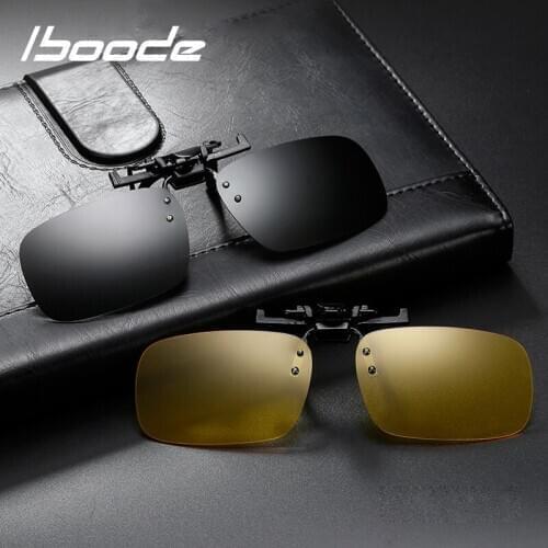 Iboode Men Flip-up Sunglasses Clip Retro Yellow Gray Green Optical Lens Night Vision Driving Sunglasses Vintage Eyewear Women