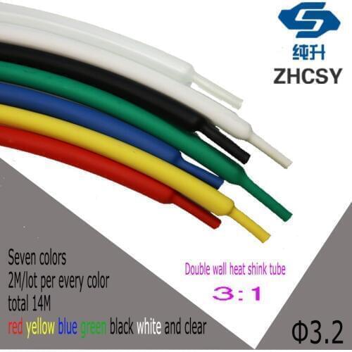 14M/lot 3.2mm Heat Shrink Tube 3:1 ratio Dual Wall Tubing Adhesive Lined with Glue Wrap Wire Cable kit in cable sleeves