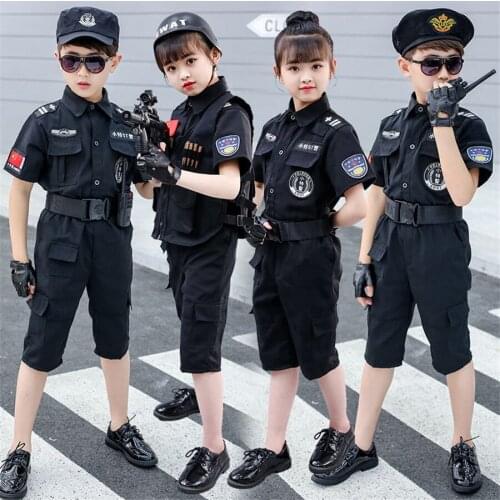 Children Traffic Special Police Halloween Carnival Party Performance Policemen Uniform Kids Army Boys Cosplay Costumes 110-160CM