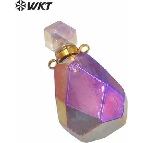 WT-P1594 Amazing new gorgeous women gold AURA titanium electroplated natural stone perfume bottle pendant for necklace