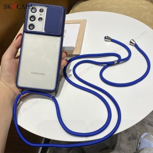 Protection Lens Strap Cord Chain Phone Case For Samsung S21 Ultra Note 20 A12 A21S A32 A71 Crossbody Necklace Lanyard Back Cover
