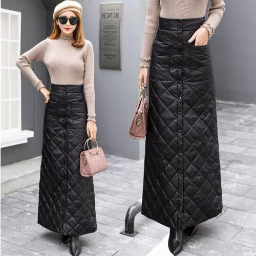 Women Ladies Winter Warm Long Skirt Padded High Waist Bodycon Slim Windproof Skirt