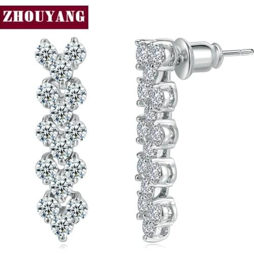 ZHOUYANG Wedding Heart Earrings For Women luxury Style AAA+ Cubic Zirconia Silver Color Long Ear Rings Wholesale Jewelry E013