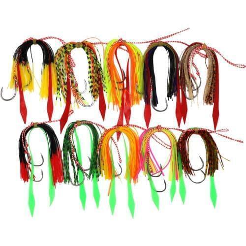 3 pcs/lot silicon skirts jig with twin assisted hooks 40 strands for chatter bait and marlin inchiku and jigging metal slow jig