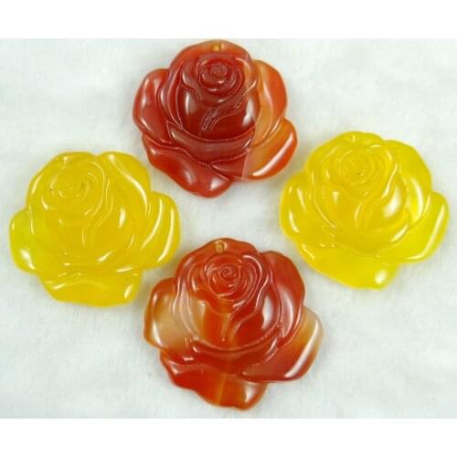 Natural stone chalcedony stone Quartz Crystal Carved flower pendant charms for diy Jewelry making necklace Accessories 4pcs