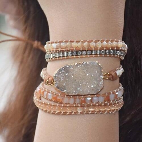 Top Quality Natural Stone 5 Layer Leather Bracelet Wrap Beaded Bracelets Wholesale Fashion Bracelets Dropshipping