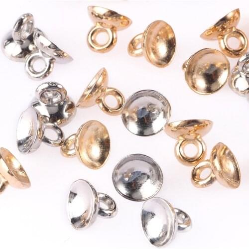 6/8/10mm Round Gold Silver Color End Caps Spacer Bail Beads CCB Plastic Connectors Fit Pearls Charms Pendant Jewelry Findings