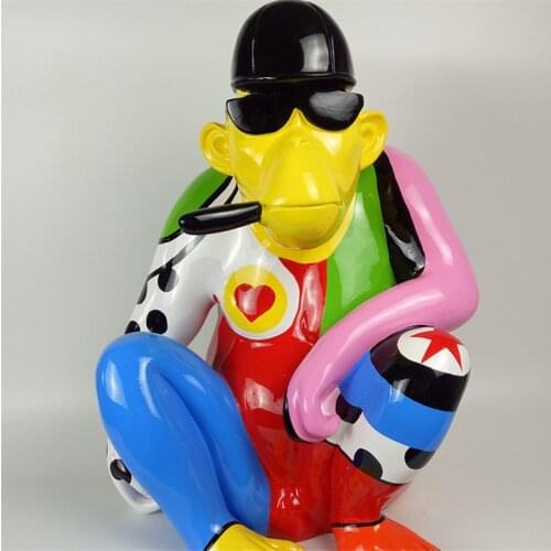 60cm Modern Art Hooded Gorilla Art Sculpture Cartoon Animal Cigar Monkey Statue Resin Craftwork KTV Decorations For Home