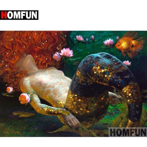 HOMFUN Full Square/Round Drill 5D DIY Diamond Painting "Cartoon mermaid" 3D Embroidery Cross Stitch 5D Home Decor A13211