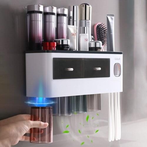 Automatic Toothpaste Squeezer Dispenser Magnetic Toothbrush Holder with Cup Home Storage Rack Bathroom Accessories