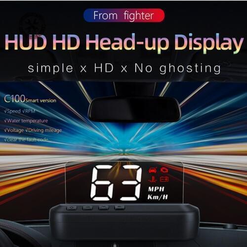 C100 HUD Head-up Display Auto OBD2 Car Speed Projector RPM KMH MPH Speedometer Digital Speed Projector Security Alarm Water Temp