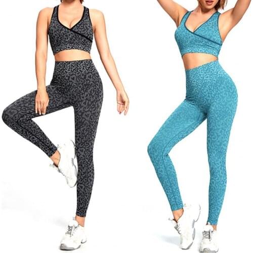 2Pcs Seamless Yoga Outfits Deep V Neck High Waist Blend Fabric Yoga Workout Activewear Set for Women женская одежда одежда