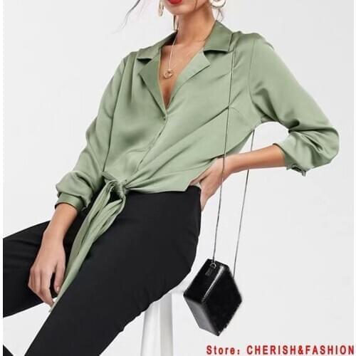 Brand Blusas Mujer De Mod Tops Long Sleeve Lapel Green Blouse Office Ladies Work Blouses Fashion Clothing Blusas Womens Shirts