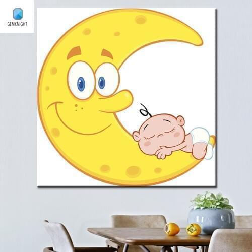 Diy oil painting cartoon moon baby digital paint by numbers cartoon poster modular painting home decor gift for kids