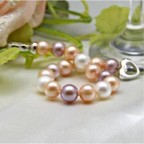 Elegant south sea round 9-10mm multicolor pearl bracelet 7.5-8"