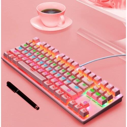 87-Key Gaming Mechanical Keyboard USB Wired Green Keyboard Cool RGB Backlit Keyboard Gaming Keyboard For PC Computer Gamers