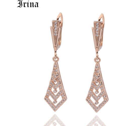 Irina New Design Elegant Rose Color Inlay AAA Zircon Geometry Long Earrings For Gril To Gift Fashion South Korea JEWELRY