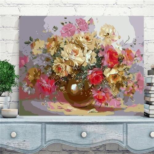 Flower picture DIY digital oil painting quadros home decor wall art arrangement on canvas painting by numbers wall picture RS323