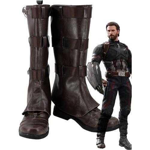 Captain Cosplay America Brown PU Leather Boots Shoes Halloween European Size
