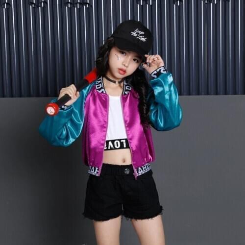 Kids Hip Hop Costume Dance Clothes for Girls Color Block Jacket Crop Tank Tops Shorts Ballroom Dancing Jazz Clothing Streetwear