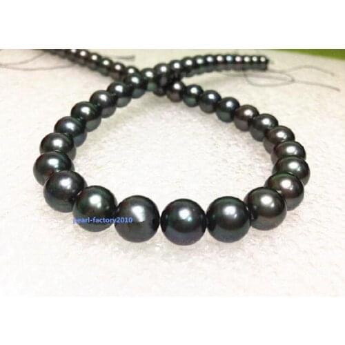 Round AAAAA 18"9-10mm REAL NATURAL south sea black pearl necklace 14K gold