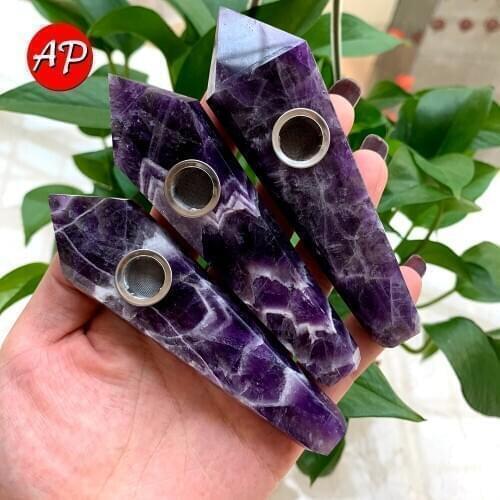 Natural stone Dream amethyst Crystal Smoking Pipes with 1 brush+3 Filters healing quartz wholesale