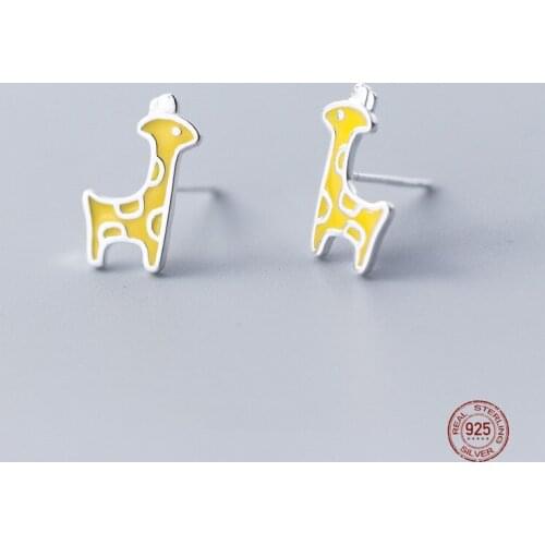 LKO 925 Sterling Silver Fashion Cute Colour Giraffe Piercing Stud Earrings Gifts for Women Girls Party Jewellery Ornaments