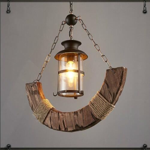 American Country Hemp Rope Ceiling Lamp Loft Wood Restaurant Bar Solid Wood Old Boat Wood Chandelier Cafe Internet Chandelier
