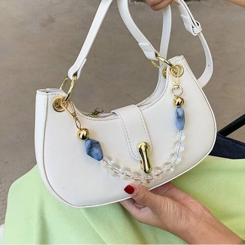 Small Pu Leather Shoulder Bags for Women Pure Color Square Handbags Pearl Chain Tote Ladies Messenger Bag Elegant Crossbody Bags