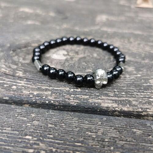 Skull Bracelet, Black Beaded Bracelet, Mens Bracelet