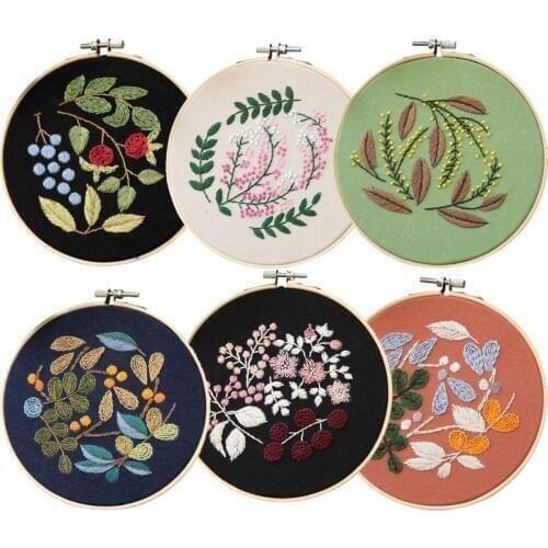 Easy Flower Embroidery Kit DIY Handmade Kit Cross -Stitch Needlework for Beginner with Bamboo Hoop Sewing Painting Home Decor