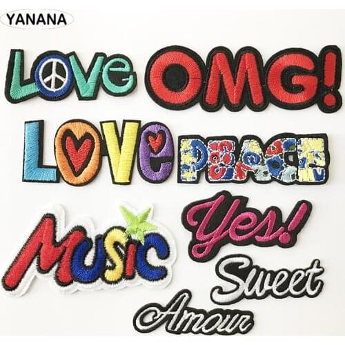 Love PEACE Music OMG Catchwords Various Letters Iron On Embroidered Clothes Patches For Clothing Stickers Garment