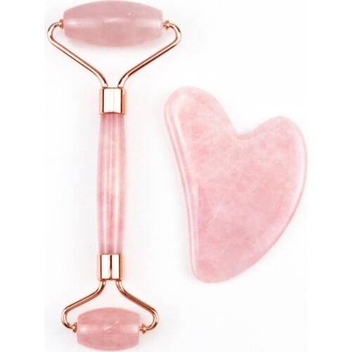 Natural Rose Quartz Silent Jade Roller Massager for Face Pink Stone Anti Wrinkle Facial Skin Care Massage Roller Lifting