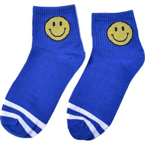 Unisex Happy Cartoon Smiley Pattern Socks Japanese Harajuku Funny Ankle High Cotton Socks Calceines Cute Fashion Woman Socks