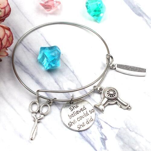 2020 New Fashion Hair Accessories Gift Bracelet Retro Jewelry Mini Hairdress Scissors Hair Dryer Comb Pendant Bracelet Handmade