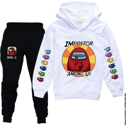 New Spring Autumn Game Among Us 10 Colors Boys Kids Cartoon Doll Print Hoodie Pants Set Sweatshirt Trousers Tops Child Clothes