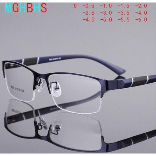 MGHBHS Anti Blue Light Finished Myopia Glasses Men Women Metal Half Eyeglasses Sutdent Short Sight -0 ~ -6.0 Diopter