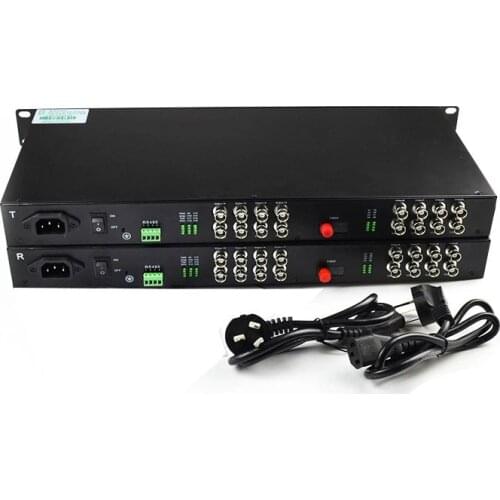 1U Rack-mounted 16 Channel Optical Fiber Video Media Converter Single Mode Single Fiber FC 20KM + RS485 Data