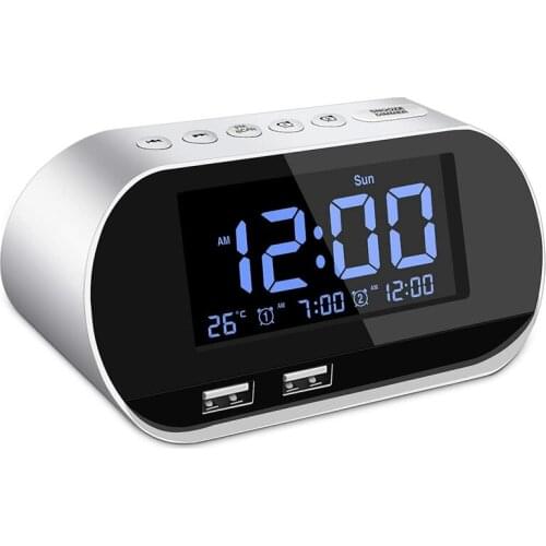 Alarm Clock Radio, FM with Sleep Timer, Dual USB Port Charging, Digital Display,with Dimming,Adjustable Volume (White)