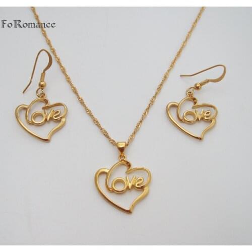 LOVE WORD HEART SHAPED EARRING AND NECKLACE SET 18INCH WATER WAVE CHAIN SHINING PLAIN SURFACE JEWELRY SET GREAT GIFT