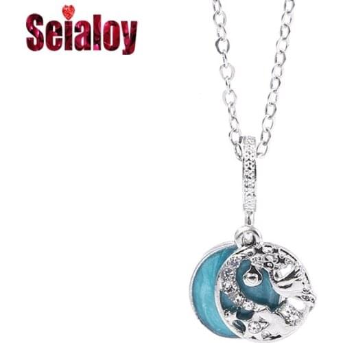 Seialoy Blue Shiny Flying Bird Pendant Necklace Fit Original Moon Charms Pendant Collar Necklace Women Men Jewelry Boy Girl Gift
