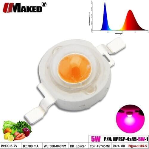 Wholdesale LED Beads 5W 4x45mil 6-7 V 700mA Full Spectrum 380-840 Plant Growing Light Chips For Aquarium Light Hydroponice Lamps